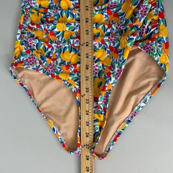 J Crew Tropical Fruit Bandeau One Piece Swimsuit Sz M Ruched - Picture 10 of 11
